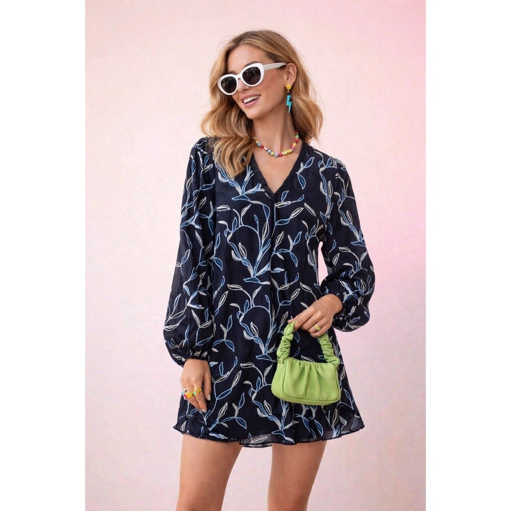 ALEXIS Dress Lujana Floral Embroidered Mini Long Sleeve Size XS (No Belt)